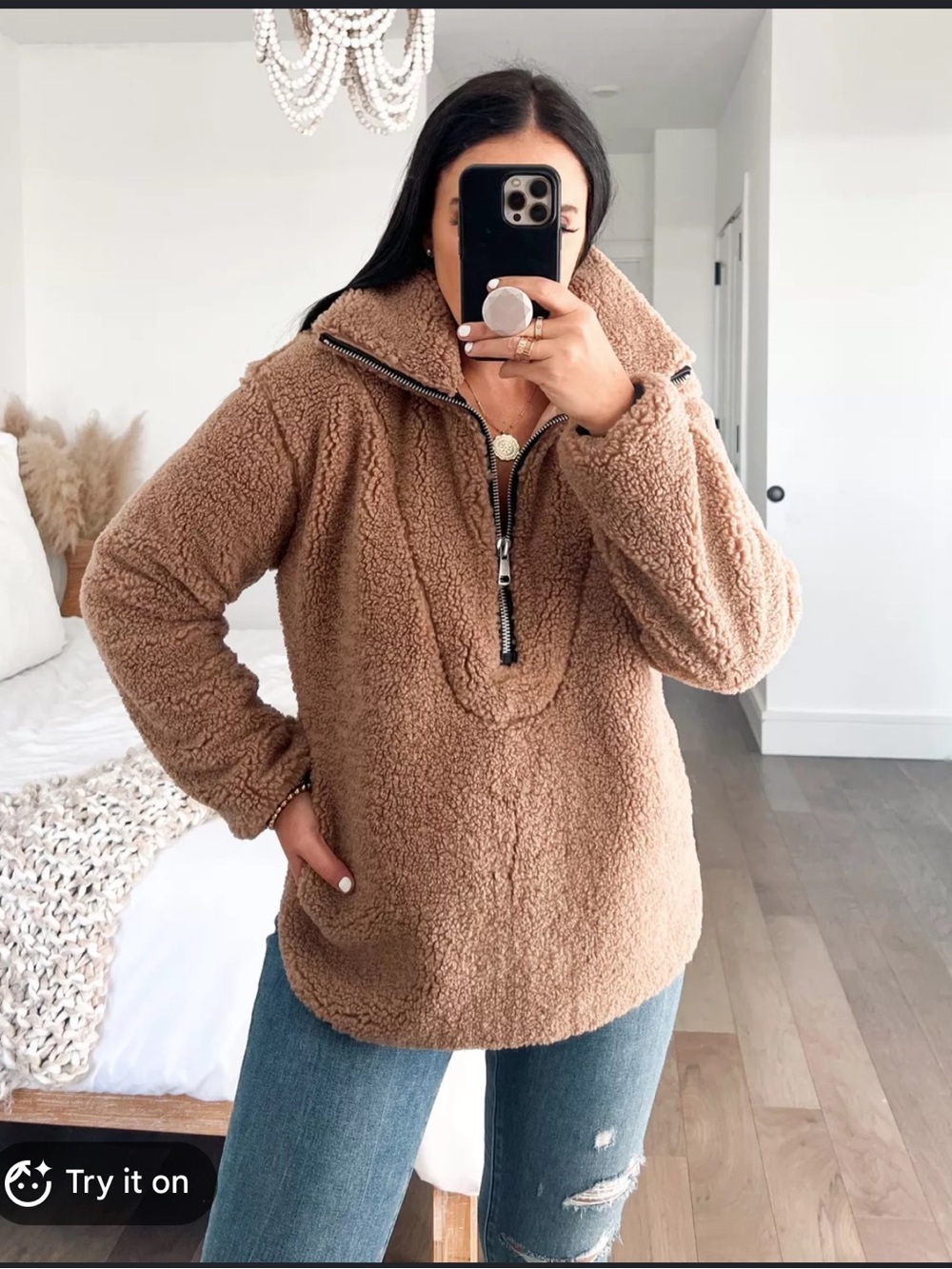 Abercrombie & Fitch Tan Sherpa Zip Jacket
